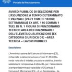 AVVISO PUBBLICO DI SELEZIONE PER L’ASSUNZIONE A TEMPO DETERMINATO E PARZIALE (PART TIME DI 18 ORE SETTIMANALI) EX ART. 110 COMMA 1 TUEL DI N. 1 FIGURA DI FUNZIONARIO TECNICO AREA DEI FUNZIONARI E DELL’ELEVATA QUALIFICAZIONE (EX CATEGORIA GIURIDICA D1) –AREA TECNICA – LAVORI PUBBLICI